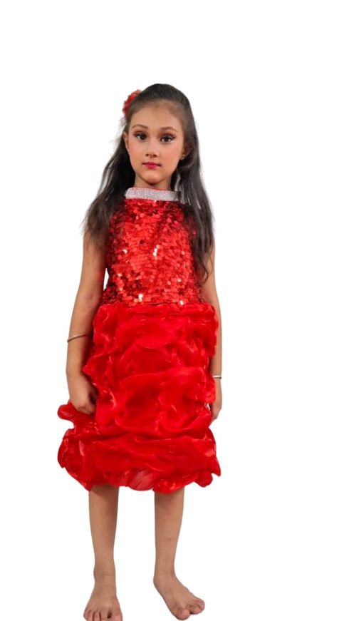 BookMyCostume Red Balloon Frock Western Dance Costume Dress for Girls Kids - Premium